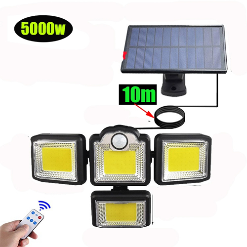 Lâmpada solar LED impermeável, 3 tampas de lâmpada, sensor de movimento, com controle remoto, adequado para garagem, jardim