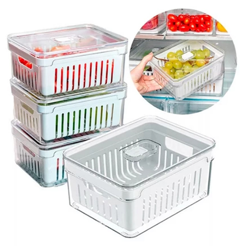 Kit 4 Organizadores 2,2 Litros de Geladeira Acrílico para Alimentos Vegetais Cozinha