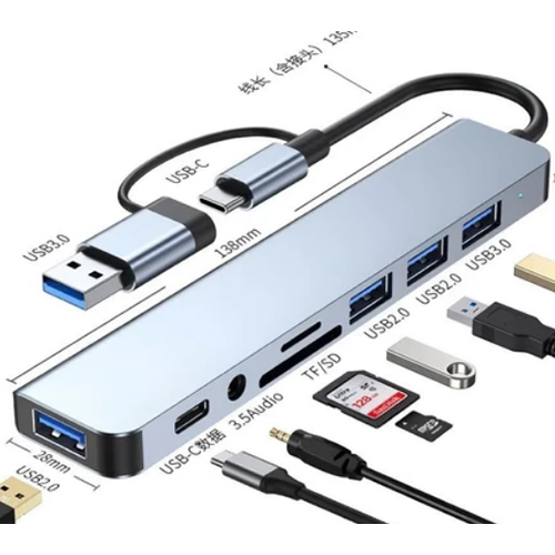 Hub 7 Em 1 Alumínio 1 USB C Com 3.0 , Portas 2.0 Para MacBook Pro Air E Mais Dispositivos