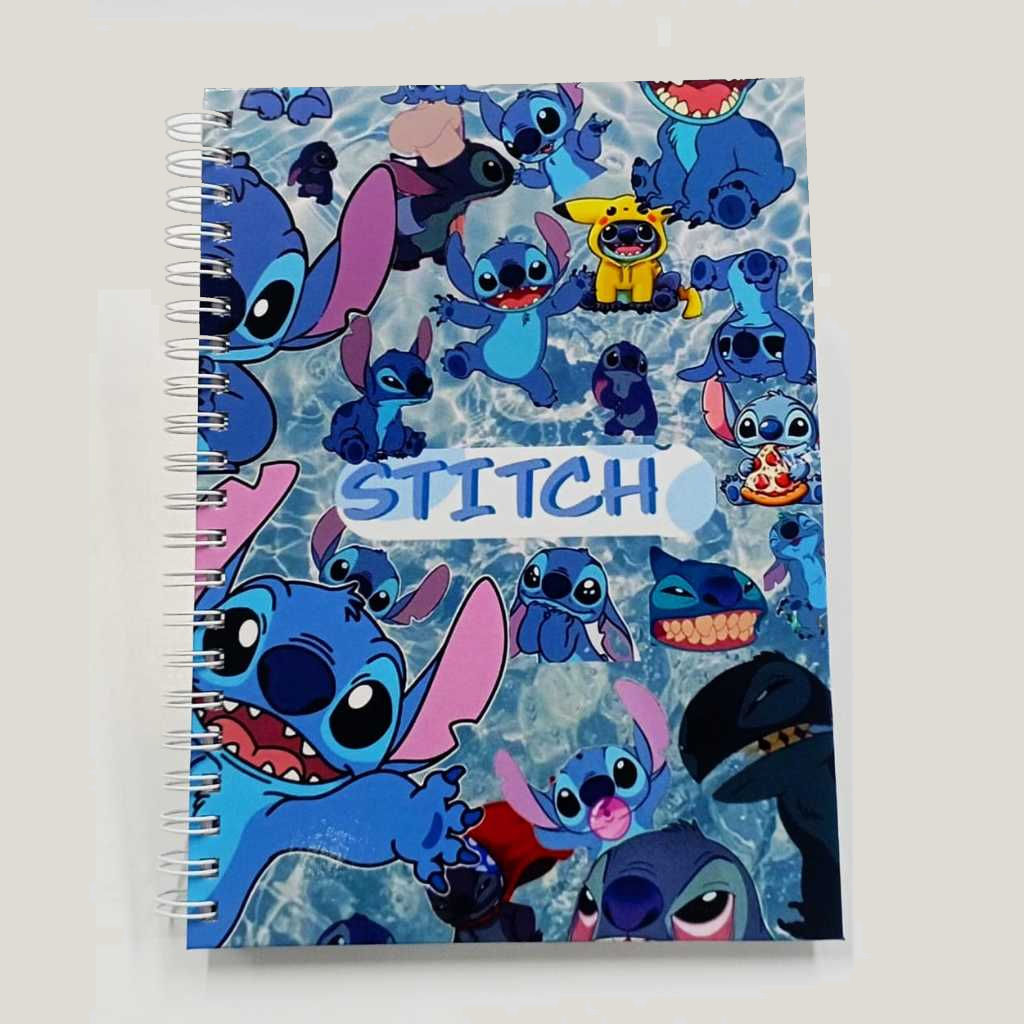 Caderno Stitch Capa dura Escolar Wire-o com 96 folhas, incluso cartela de adesivo COD.011