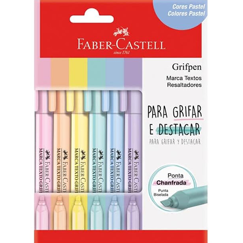 Faber-Castell Grifpen - Caneta Marca Texto, Tons Pastel, 6 Cores