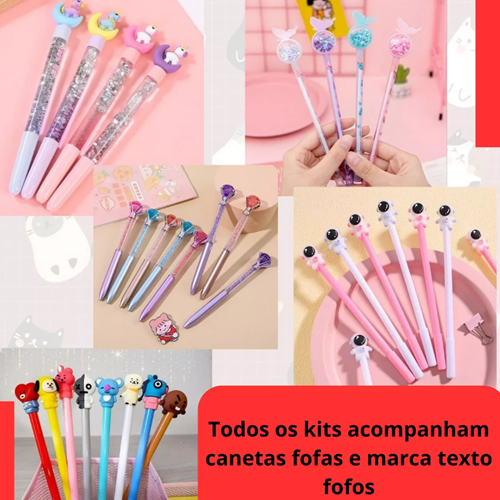 Kit Papelaria Fofa Kawaii Caixa 15 Itens Materiais Escolares