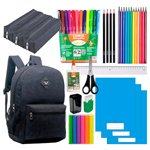 Kit material escolar caderno estojo duplo e itens masculino