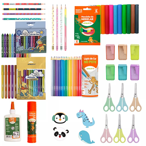 Kit Material Escolar Divertido 62 Itens Infantil Fundamental