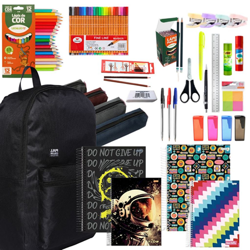 Material Escolar Kit Completo Mochila Ensino Fundamental Médio Faculdade Volta as Aulas 51 Itens