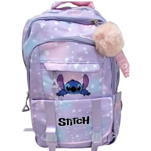 Mochila Escolar do Stitch c/ 2 pegador de mão+ bolsinho frontal + alcas costais + 2 ziper + 2 bolsinho laterais