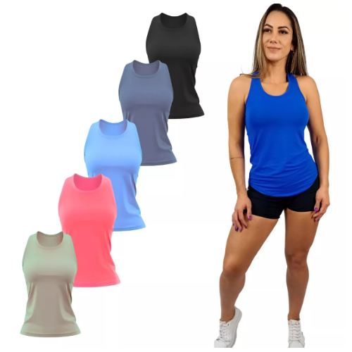 Kit 5 Regatas Femininas Dry Fit Moda Fitness Basica