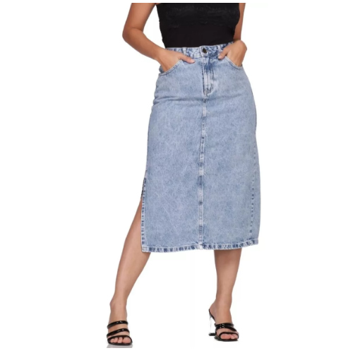 Saia Jeans Feminina Longa Midi Evangélica Cintura Alta