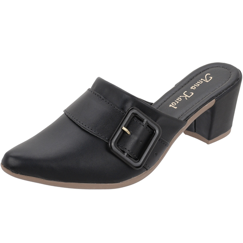 Scarpin Mule Salto Alto Grosso Luxo Bico Fino fivela