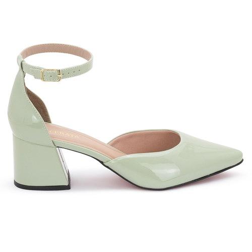 Scarpin Mule Feminino Moda Modesta com Cinto de Fivela Salto Médio Elegante Sofisticado Sola Vermelha Griffe