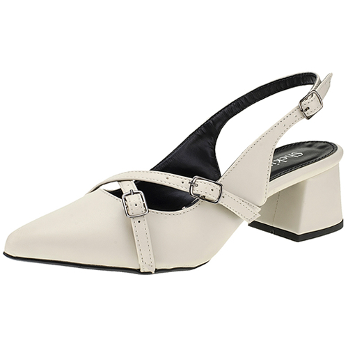 Sapato Feminino Slingback Bico Fino Saltinho Salto Shekinah Confortável Moderno Moda Retrô Fivelas