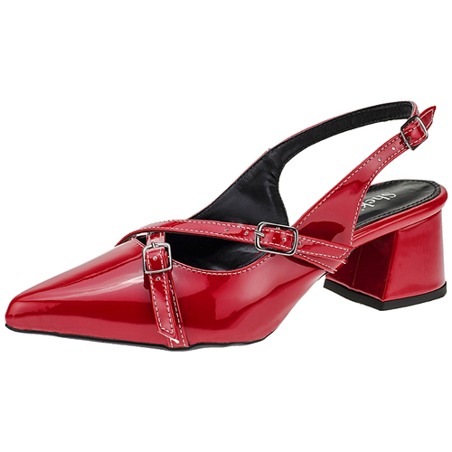 Sapato Feminino Slingback Bico Fino Saltinho Salto Shekinah Confortável Moderno Moda Retrô Fivelas