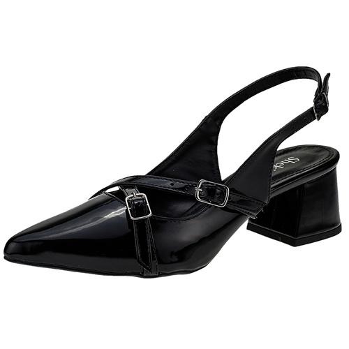 Sapato Feminino Slingback Bico Fino Saltinho Salto Shekinah Confortável Moderno Moda Retrô Fivelas