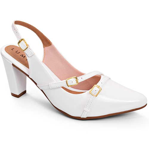 Scarpin Feminino Lumiss Slingback Verniz Salto Fino Confortável Bico Fino Fivelas